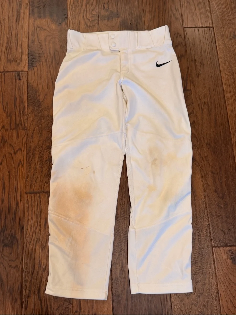 Nike Kids White Athletic Baseball Pants with Black Swoosh